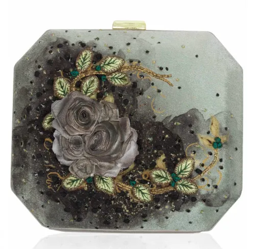 Grey Rose Clutch