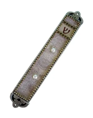 Handcrafted Classic White with Stones Design Mezuzah