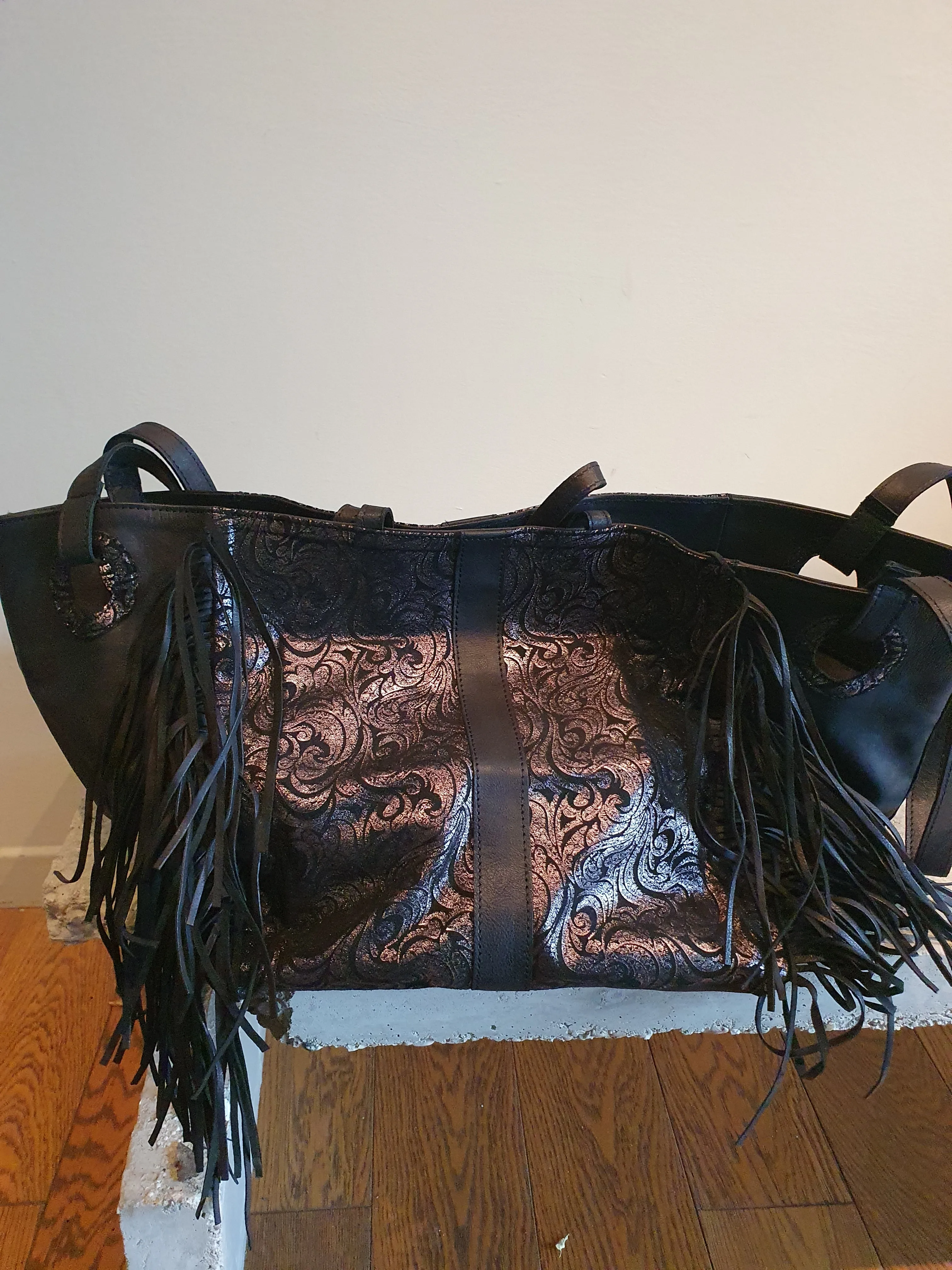 leather & fabric bag SIMONNE