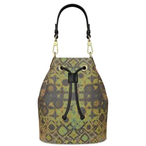 Leather Bucket Bag Peacock Feathers