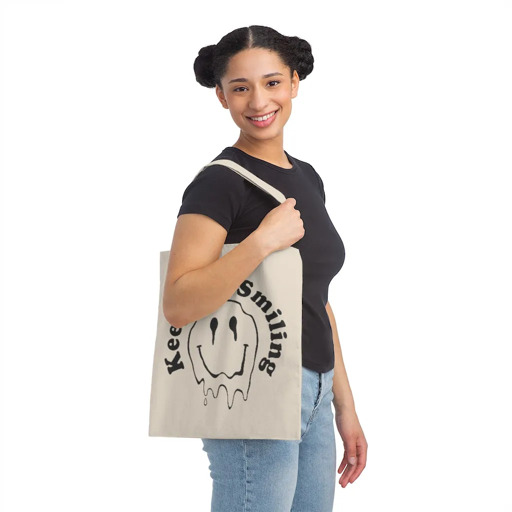 Melting Smiley Face Tote Bag, Keep on Smiling, Retro '90's Y2K Smiley Face Everyday Tote Bag, Trippy Dripping Happy Face Reusable shopping