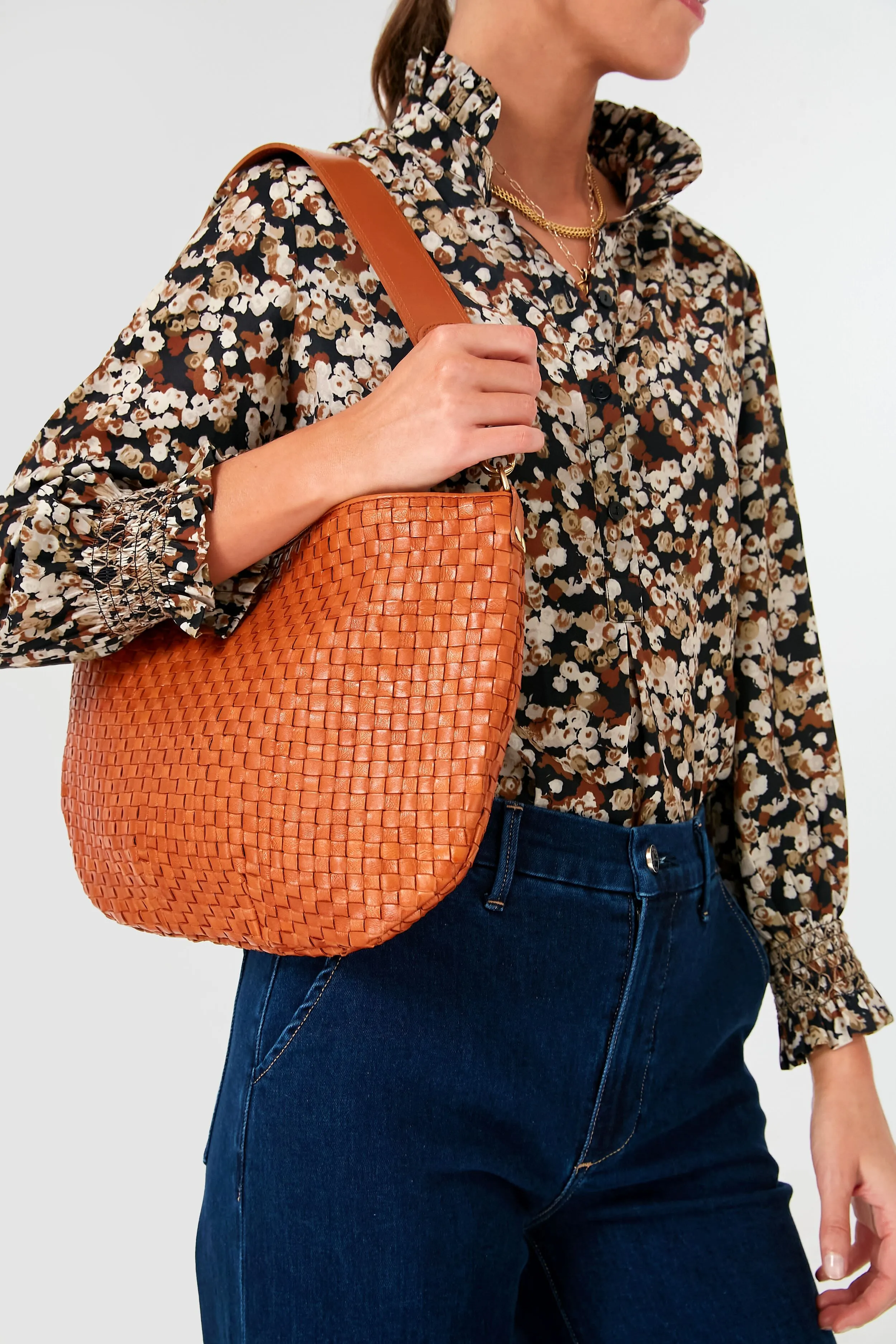 Natural Woven Checker Moyen Messenger