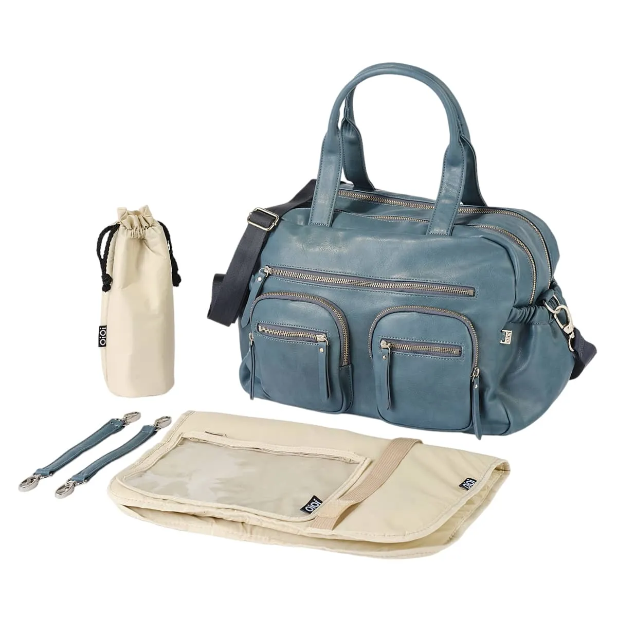 OiOi Vegan Leather Carry All Nappy Bag - Stone Blue