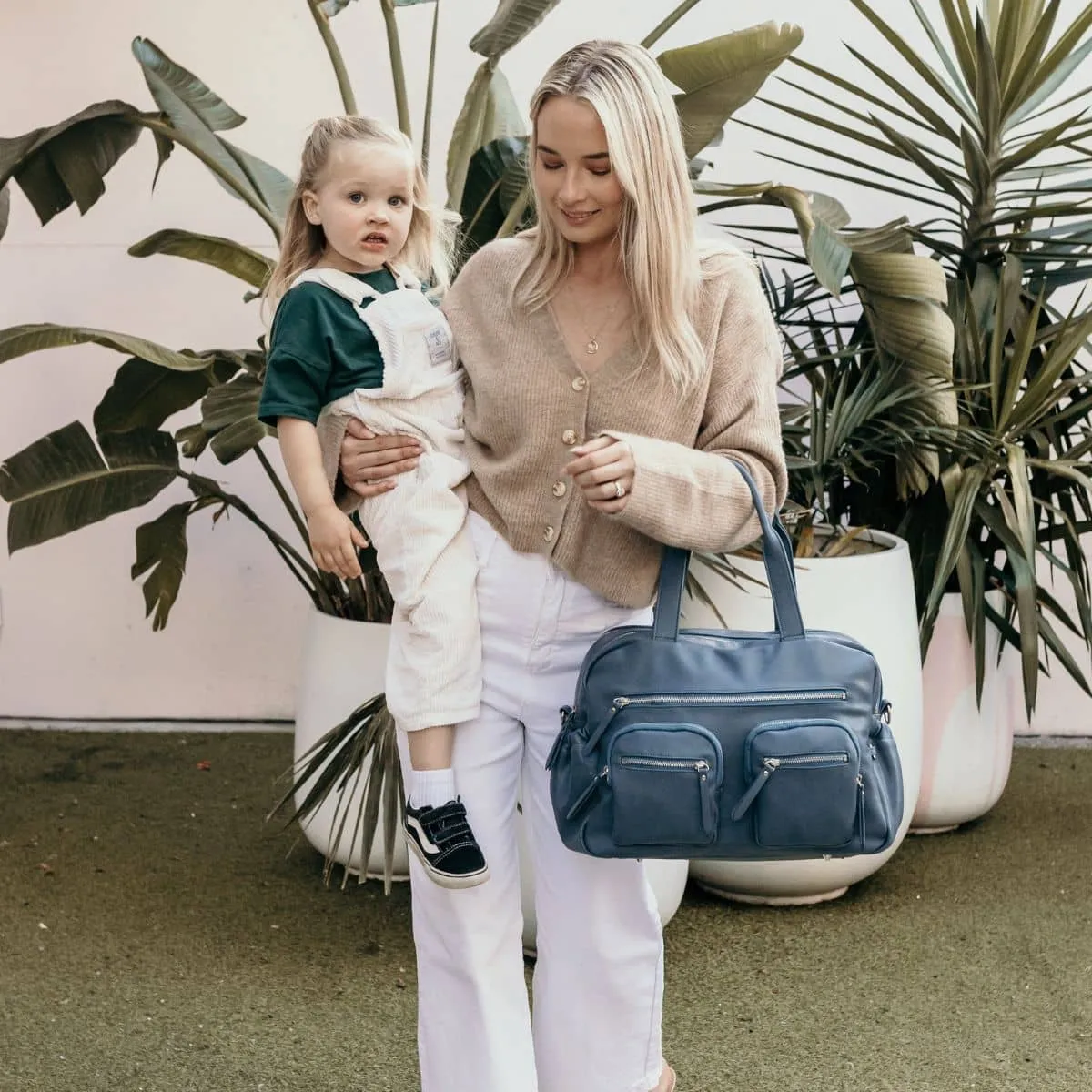 OiOi Vegan Leather Carry All Nappy Bag - Stone Blue