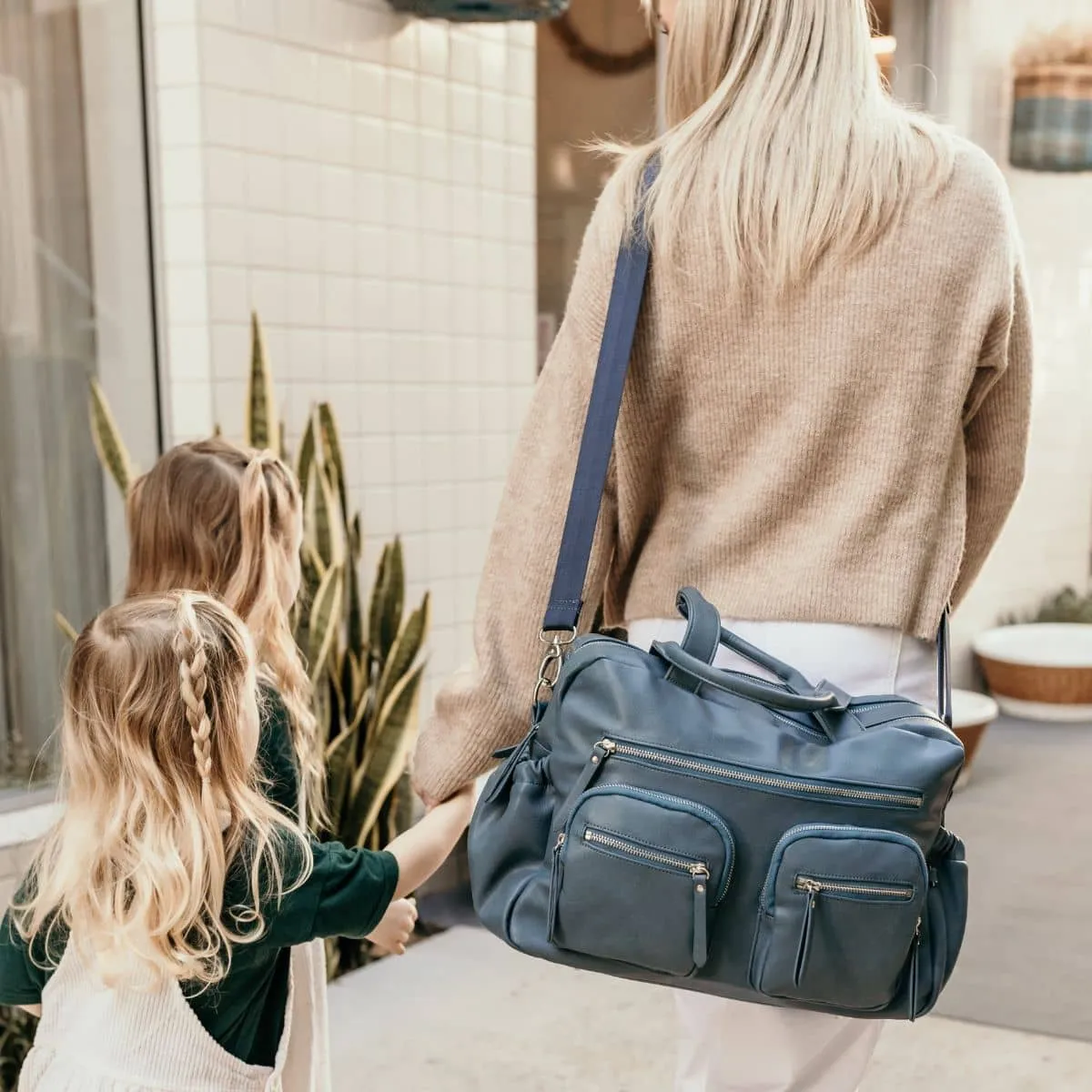 OiOi Vegan Leather Carry All Nappy Bag - Stone Blue