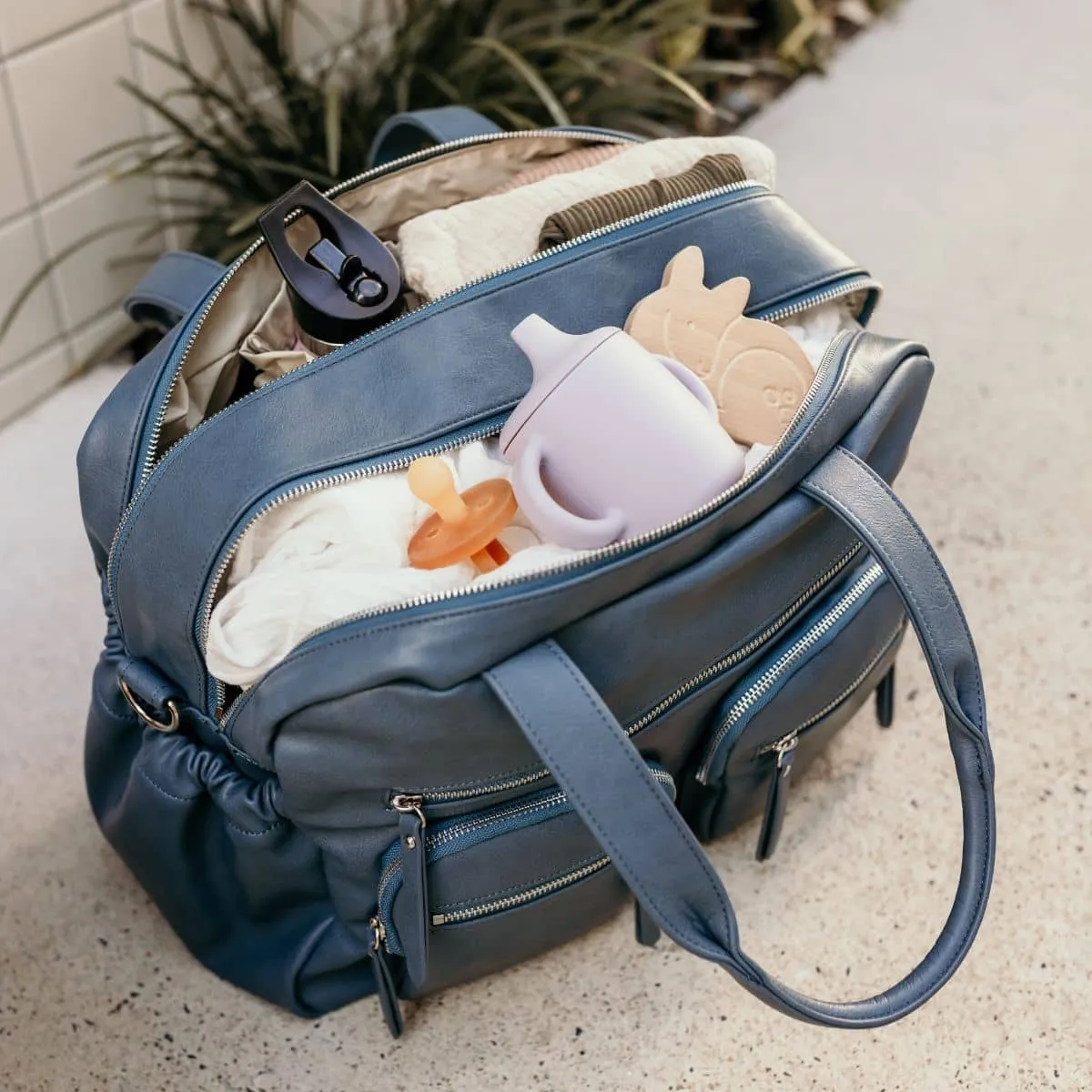 OiOi Vegan Leather Carry All Nappy Bag - Stone Blue