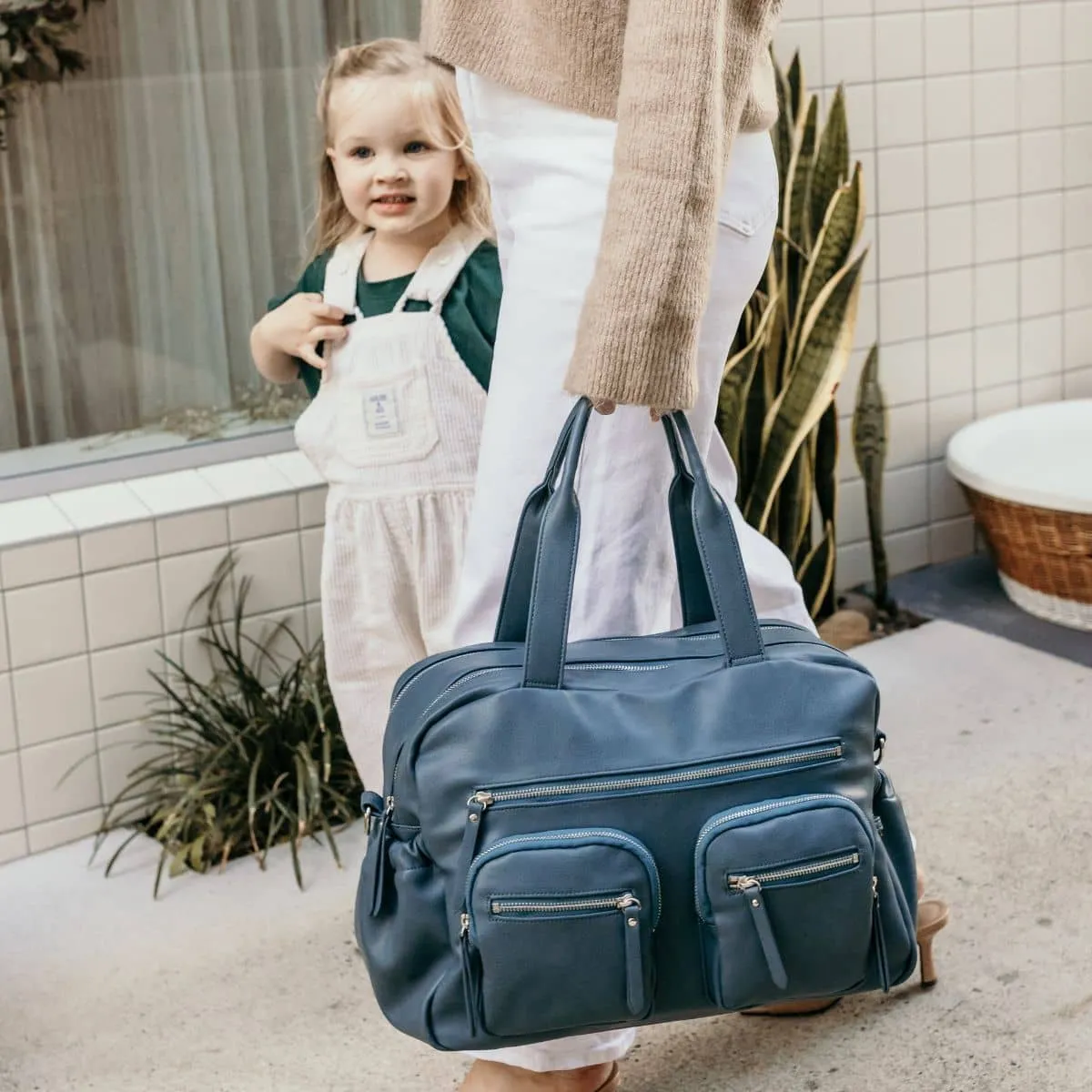 OiOi Vegan Leather Carry All Nappy Bag - Stone Blue