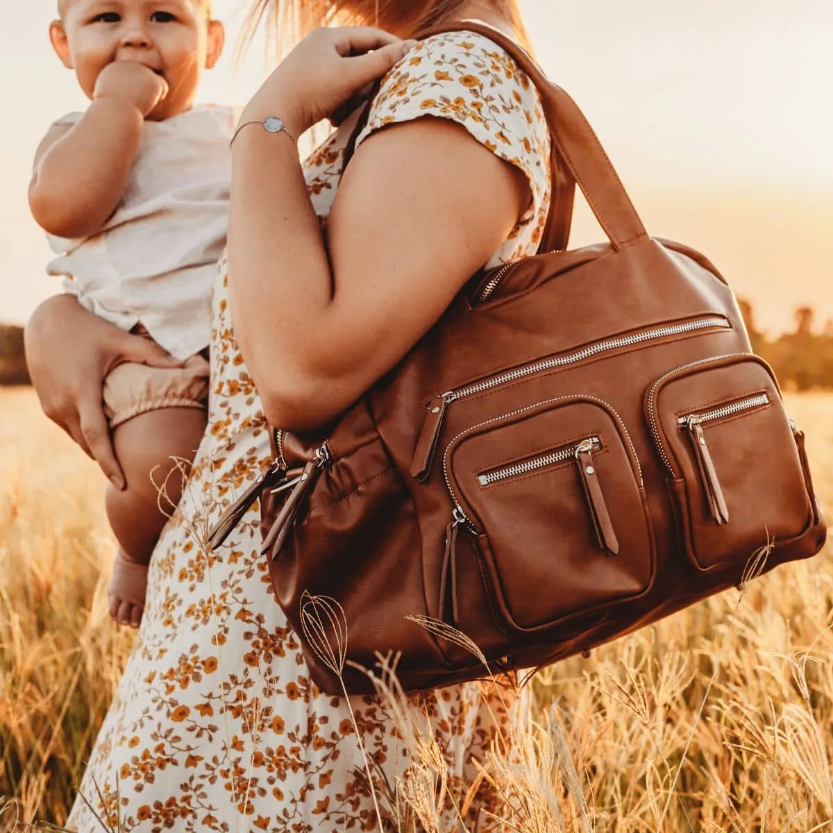 OiOi Vegan Leather Carry All Nappy Bag - Tan
