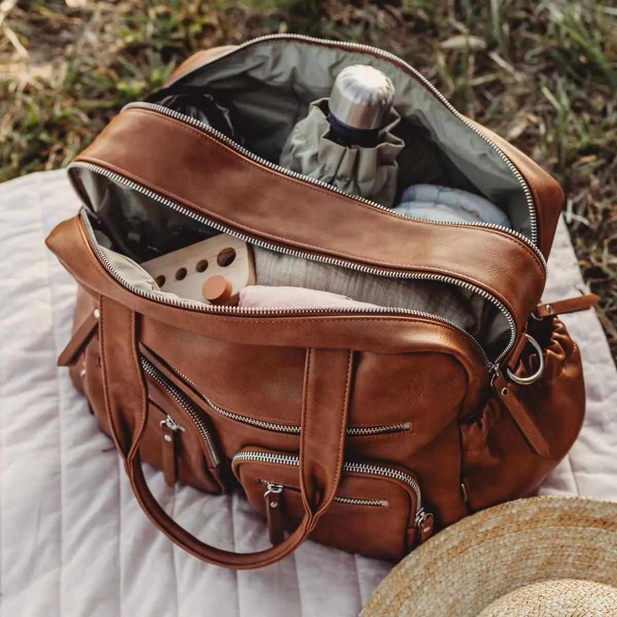 OiOi Vegan Leather Carry All Nappy Bag - Tan