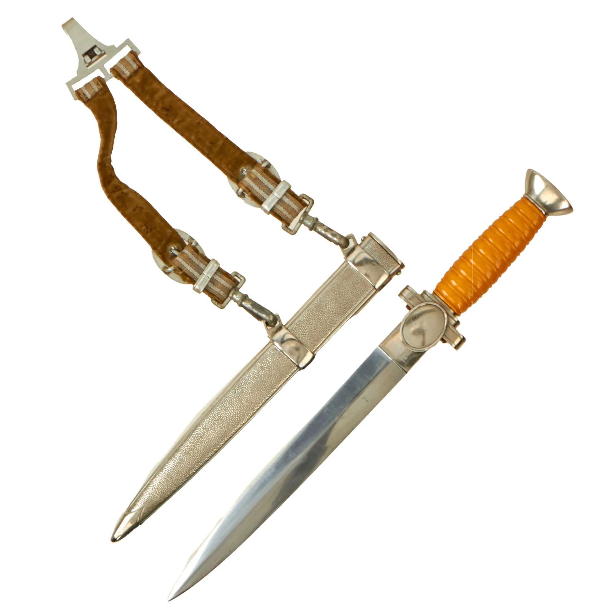 Original German WWII DRK Red Cross Officer's Dagger with Scabbard and Belt Hanger - Deutsches Rotes Kreuz