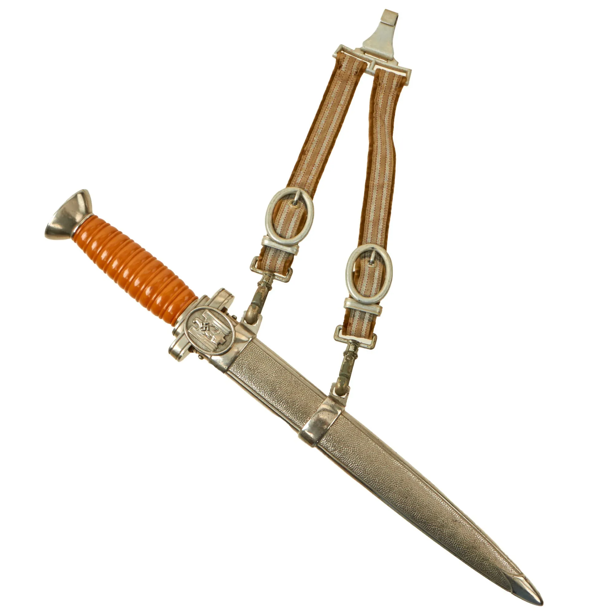 Original German WWII DRK Red Cross Officer's Dagger with Scabbard and Belt Hanger - Deutsches Rotes Kreuz