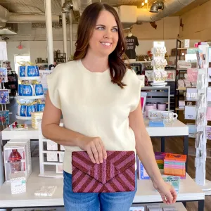Red and Pink Striped Beaded Crossbody