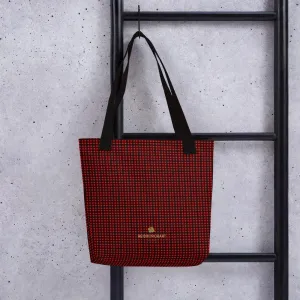 Red Buffalo Tote Bag, Plaid Print Designer 15" x 15" Chic Tote Market Reusable Bag- Made in USA/EU