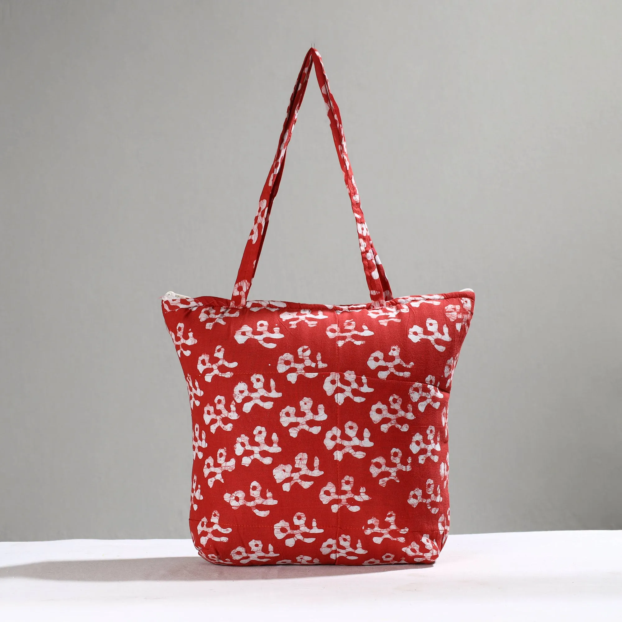 Red - Handcrafted Batik Printed Cotton Hand Bag 03