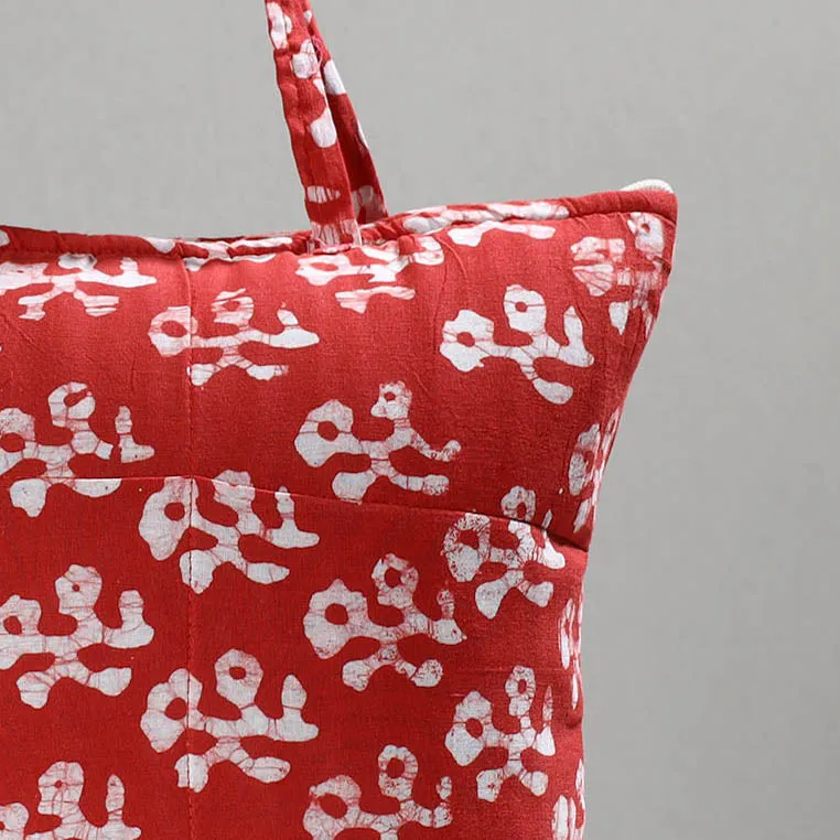 Red - Handcrafted Batik Printed Cotton Hand Bag 03