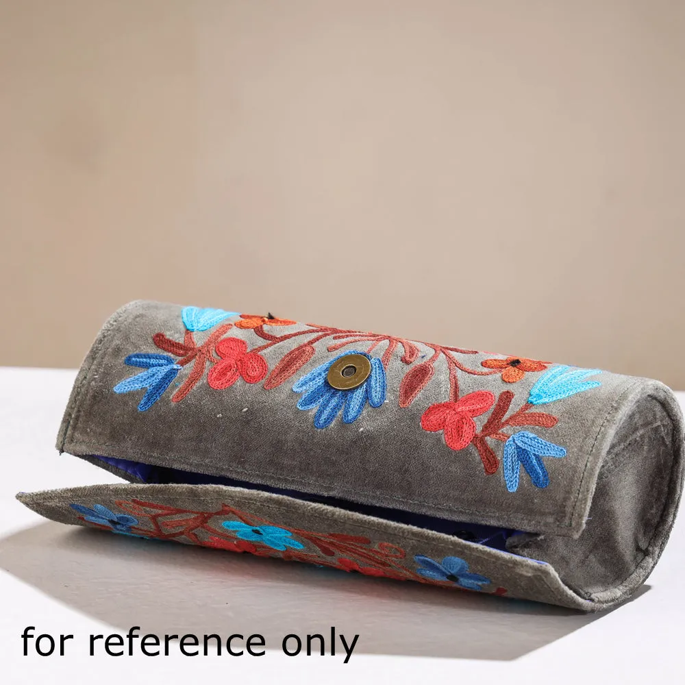 Red - Original Chain Stitch Crewel Embroidery Velvet Clutch