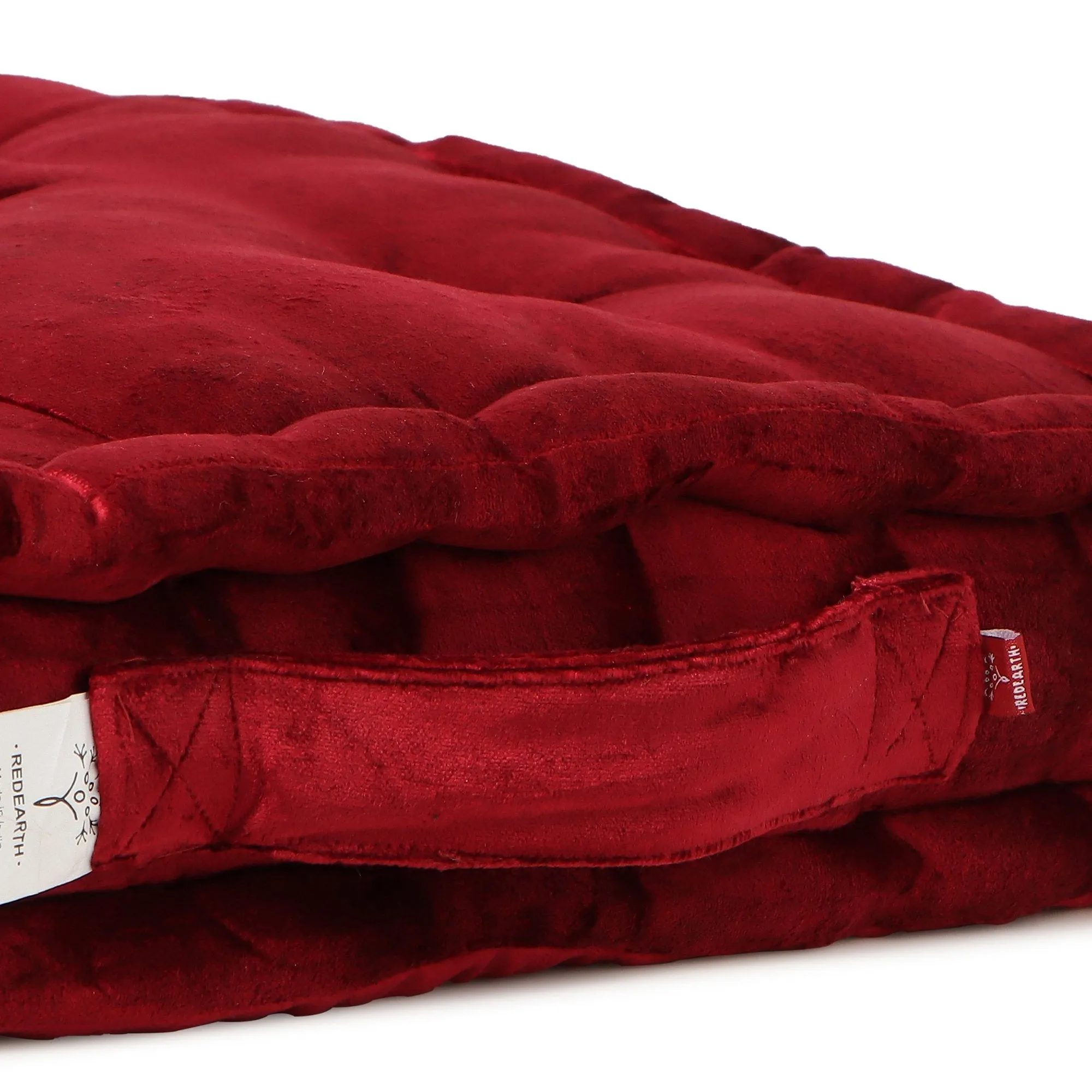  REDEARTH  Velvet Floor Pillows-Premium Rayon Cotton Velvet Washable Extra Soft Plush Square seat Cushion with Handle for Dining, Patio, Office, Outdoor, Hardwood Floor (18x18x4; Wine Red) Pack of 2