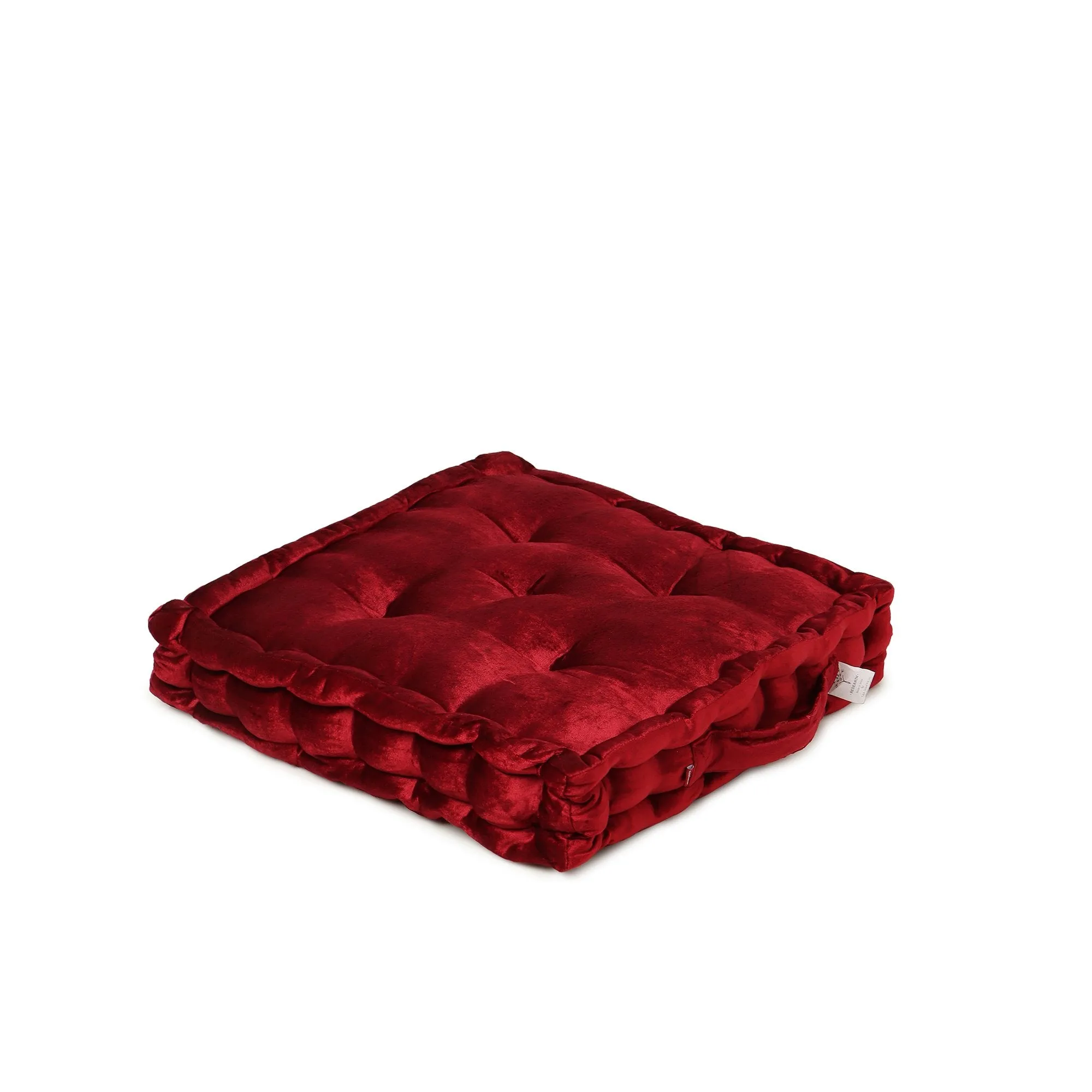  REDEARTH  Velvet Floor Pillows-Premium Rayon Cotton Velvet Washable Extra Soft Plush Square seat Cushion with Handle for Dining, Patio, Office, Outdoor, Hardwood Floor (18x18x4; Wine Red) Pack of 2