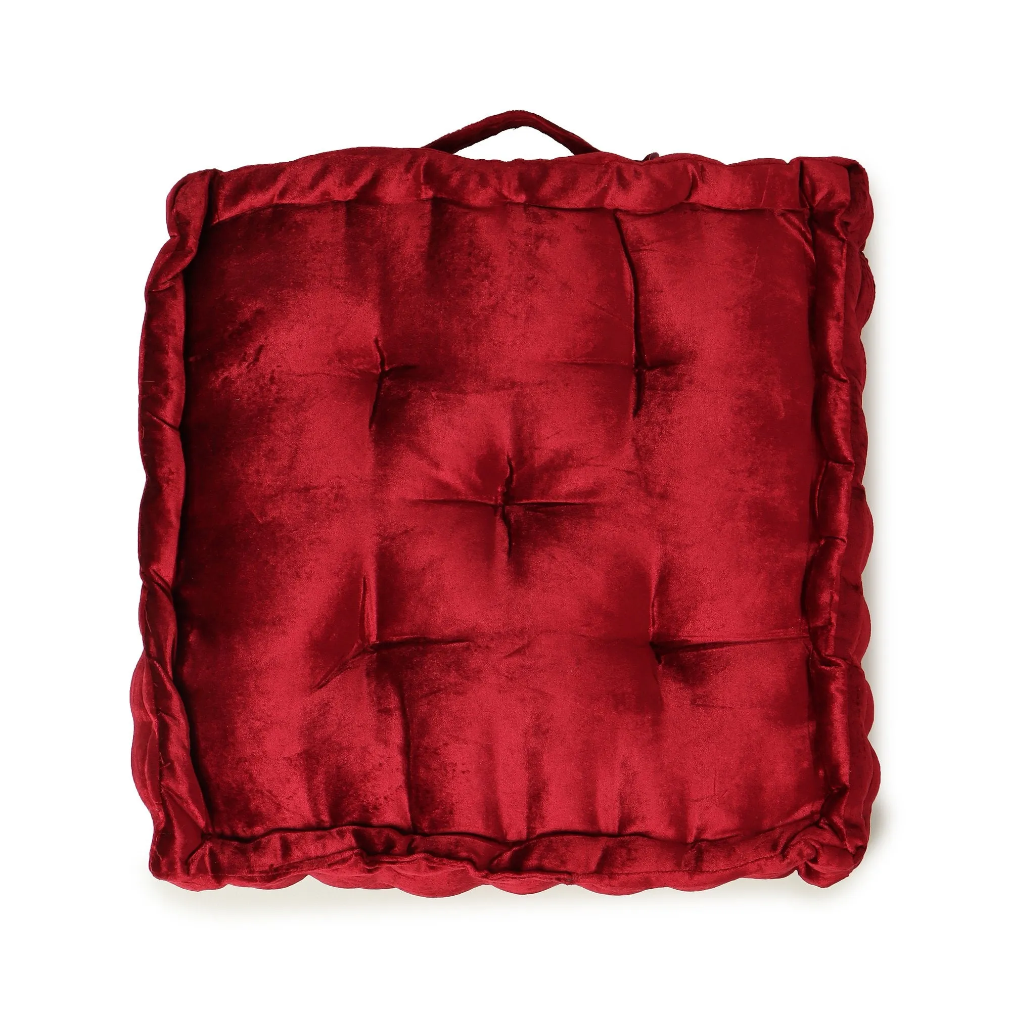  REDEARTH  Velvet Floor Pillows-Premium Rayon Cotton Velvet Washable Extra Soft Plush Square seat Cushion with Handle for Dining, Patio, Office, Outdoor, Hardwood Floor (18x18x4; Wine Red) Pack of 2