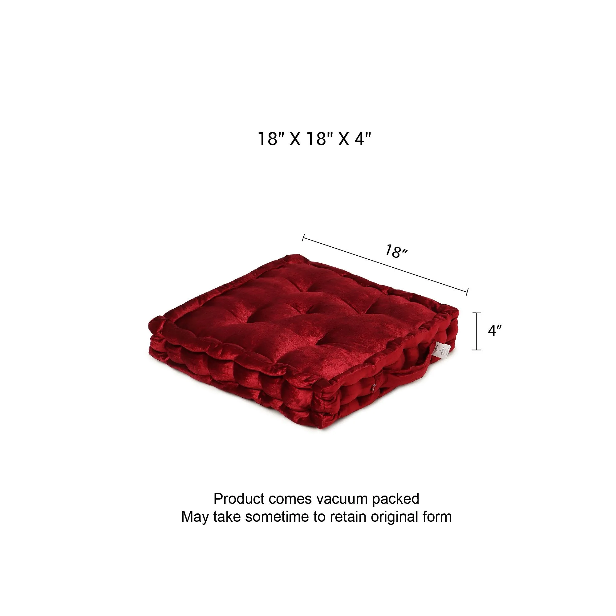  REDEARTH  Velvet Floor Pillows-Premium Rayon Cotton Velvet Washable Extra Soft Plush Square seat Cushion with Handle for Dining, Patio, Office, Outdoor, Hardwood Floor (18x18x4; Wine Red) Pack of 2