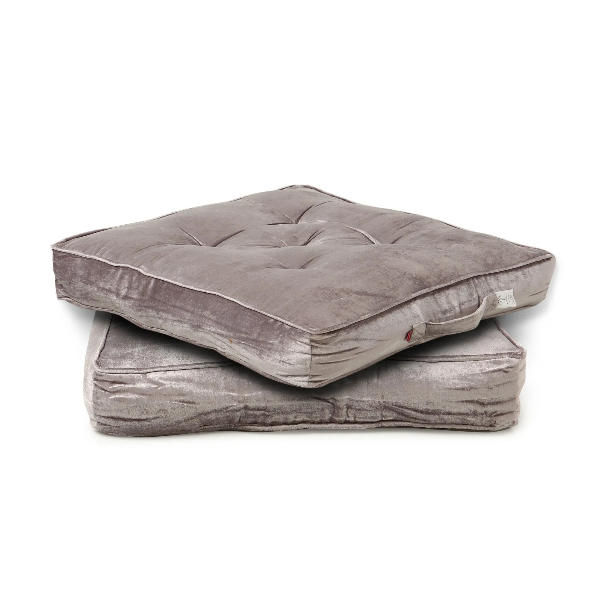  REDEARTH  Velvet Floor Pillows-Premium Rayon Cotton Velvet washable extra soft plush square seat cushion with handle for dining, patio, office, outdoor, hardwood floor (22x22x4"; Light Gray) Pack of 2