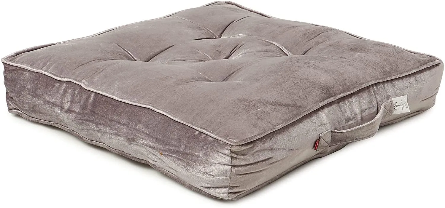  REDEARTH  Velvet Floor Pillows-Premium Rayon Cotton Velvet washable extra soft plush square seat cushion with handle for dining, patio, office, outdoor, hardwood floor (22x22x4"; Light Gray) Pack of 2