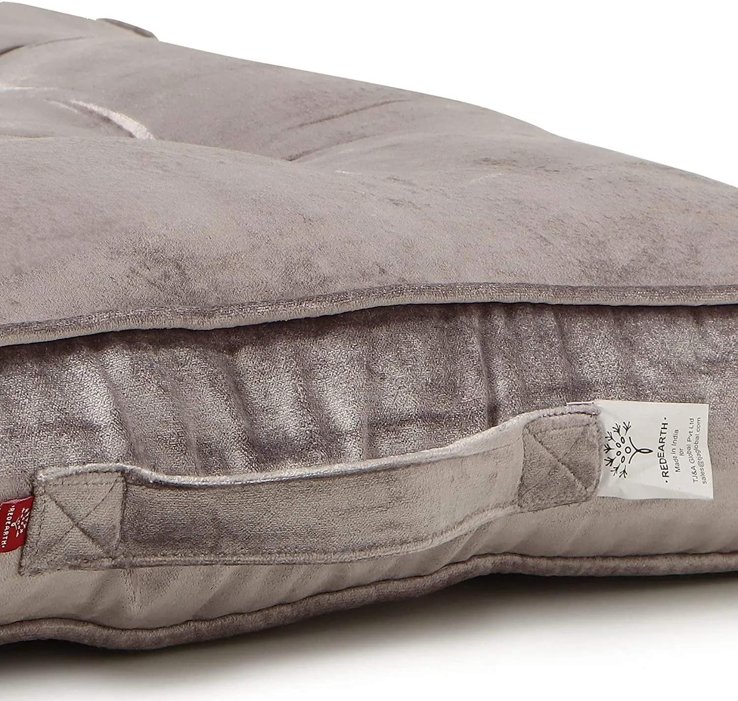  REDEARTH  Velvet Floor Pillows-Premium Rayon Cotton Velvet washable extra soft plush square seat cushion with handle for dining, patio, office, outdoor, hardwood floor (22x22x4"; Light Gray) Pack of 2