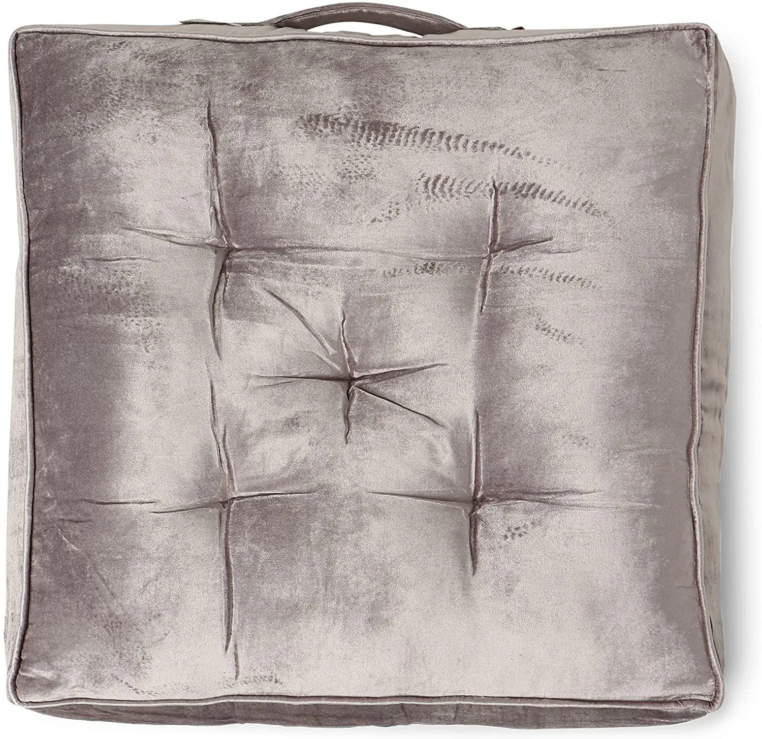  REDEARTH  Velvet Floor Pillows-Premium Rayon Cotton Velvet washable extra soft plush square seat cushion with handle for dining, patio, office, outdoor, hardwood floor (22x22x4"; Light Gray) Pack of 2