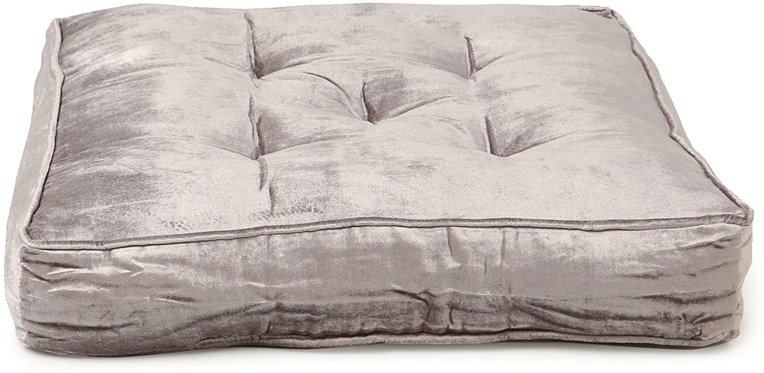  REDEARTH  Velvet Floor Pillows-Premium Rayon Cotton Velvet washable extra soft plush square seat cushion with handle for dining, patio, office, outdoor, hardwood floor (22x22x4"; Light Gray) Pack of 2