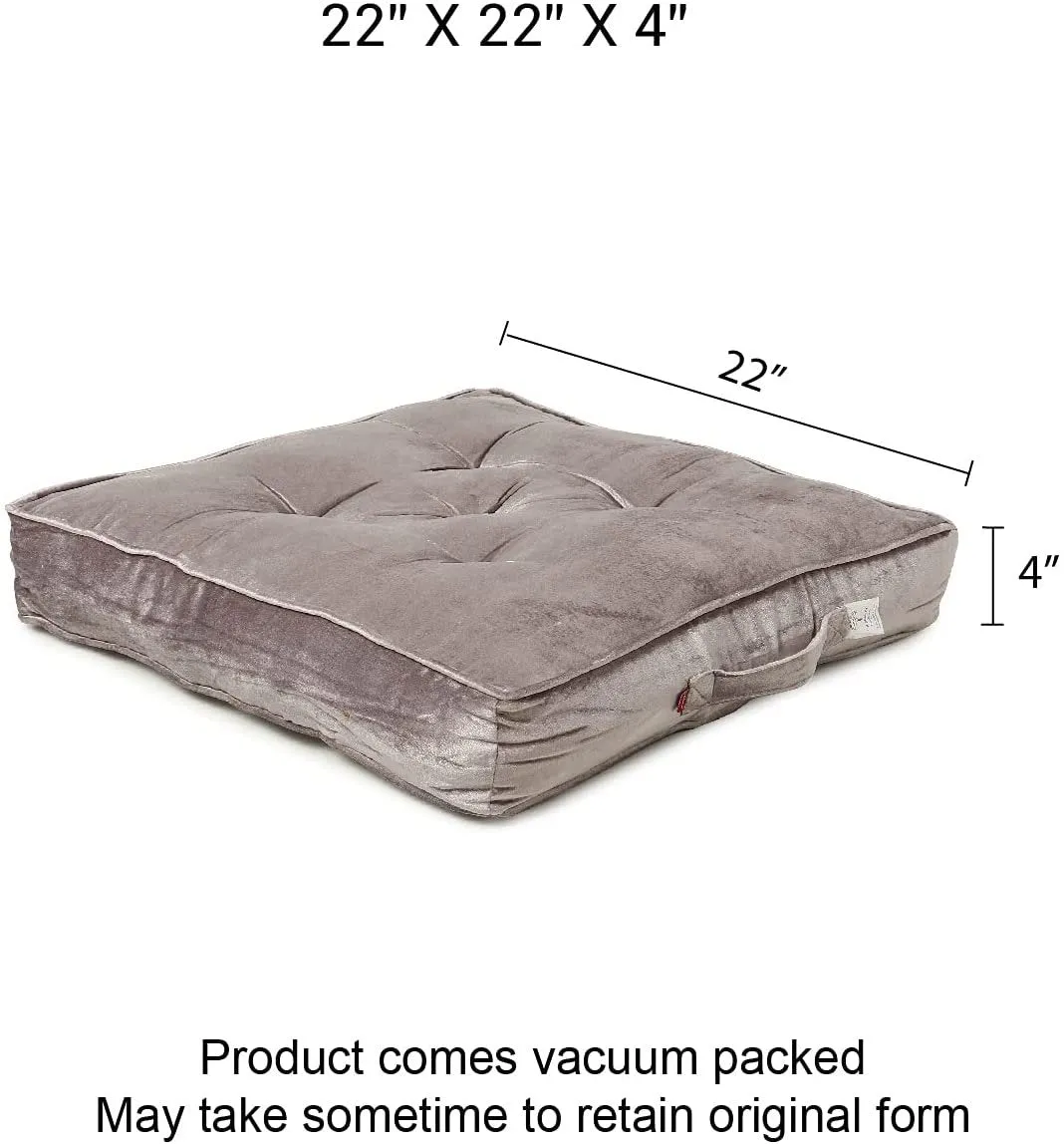  REDEARTH  Velvet Floor Pillows-Premium Rayon Cotton Velvet washable extra soft plush square seat cushion with handle for dining, patio, office, outdoor, hardwood floor (22x22x4"; Light Gray) Pack of 2