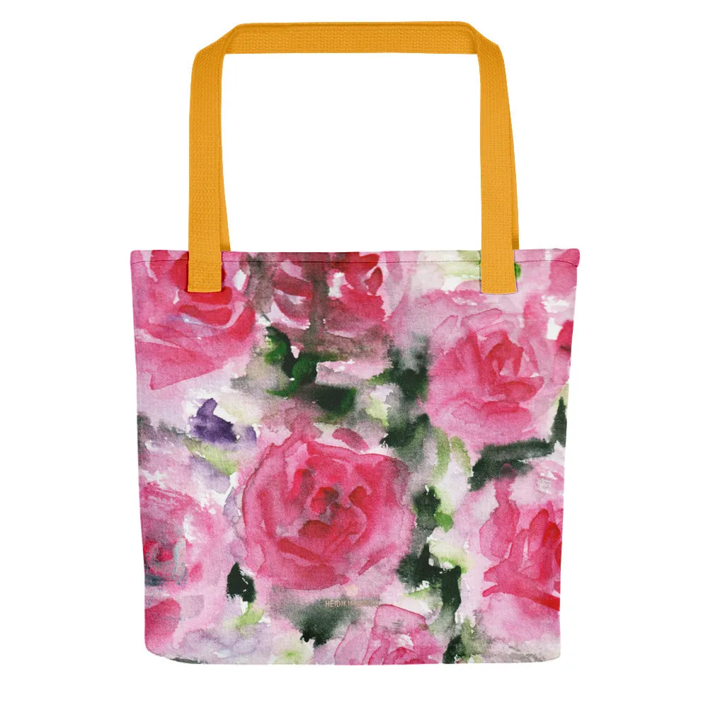 Rose Pink Tote Bag, Best Spring Girlie Pink Rose Floral Flower Designer 15"x15" Market Tote Bag - Made in USA/EU