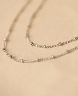 *SAMPLE SALE* Double Strand Beaded Satellite Necklace Silver