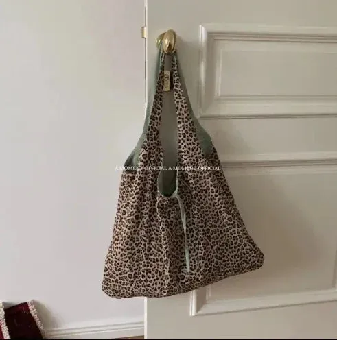 Sohiwoo 2024 New Spring Summer Korean Leopard Pattern Tote Bag Women's Fashion Single Shoulder Bags Double-sided Canvas Bag