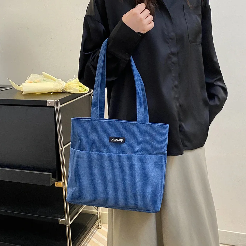 Sohiwoo Corduroy Versatile Tote Handbag Retro Lightweight Underarm Bags Women's Casual Shopping Bags Large Capacity Ladies Shoulder Bags