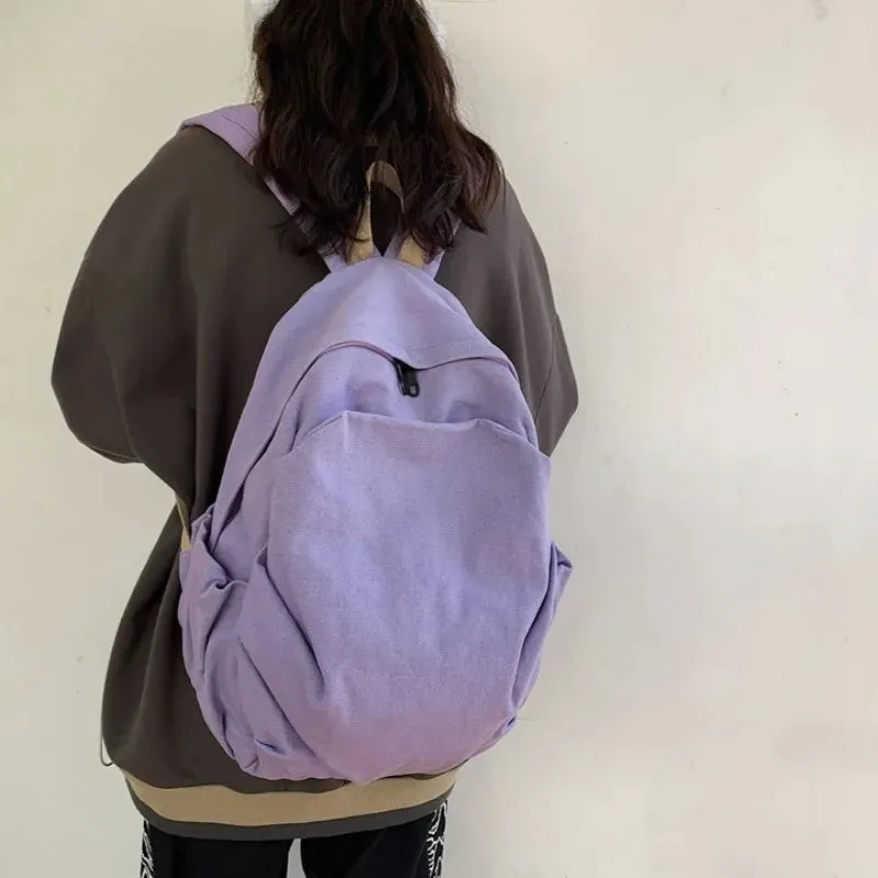 Sohiwoo New Backpack Fashion Solid Color Casual Simple Large Capacity Zipper Schoolbag Japanese Style Students Rucksack Trend Design