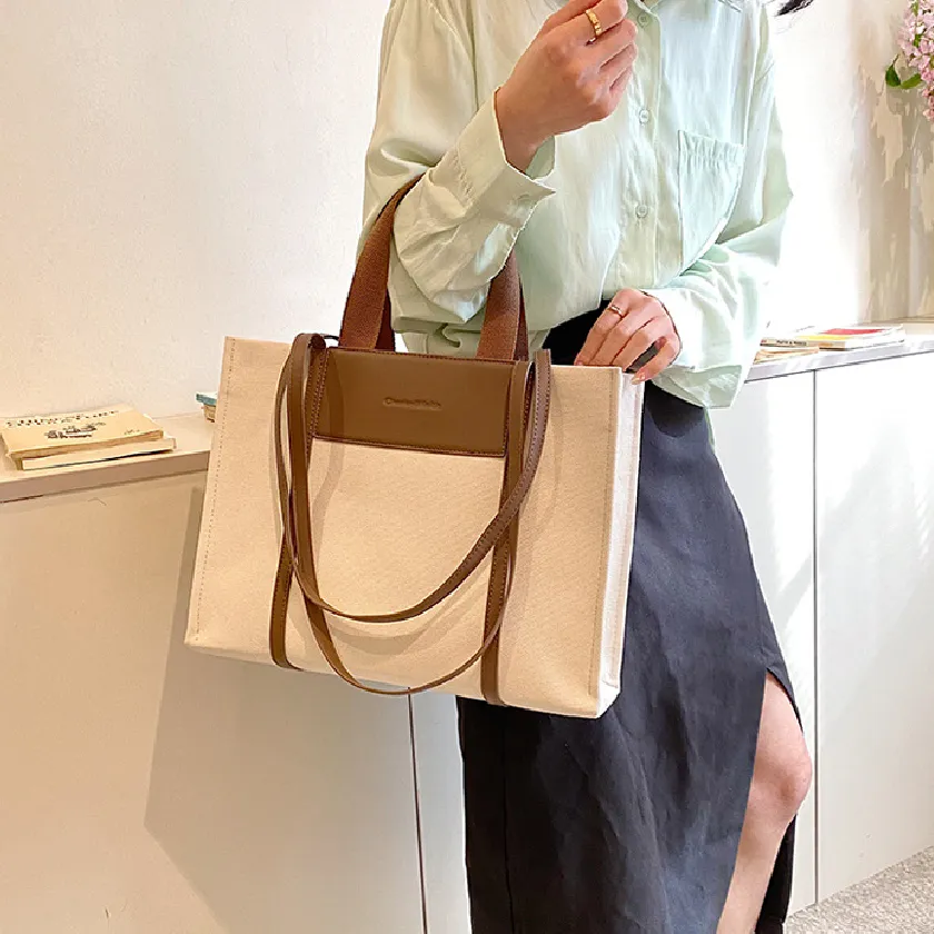 Sohiwoo Trendy Large Capacity Tote Bag Retro Color Contrast Hobo Bag Casual Shoulder Purse For Commute