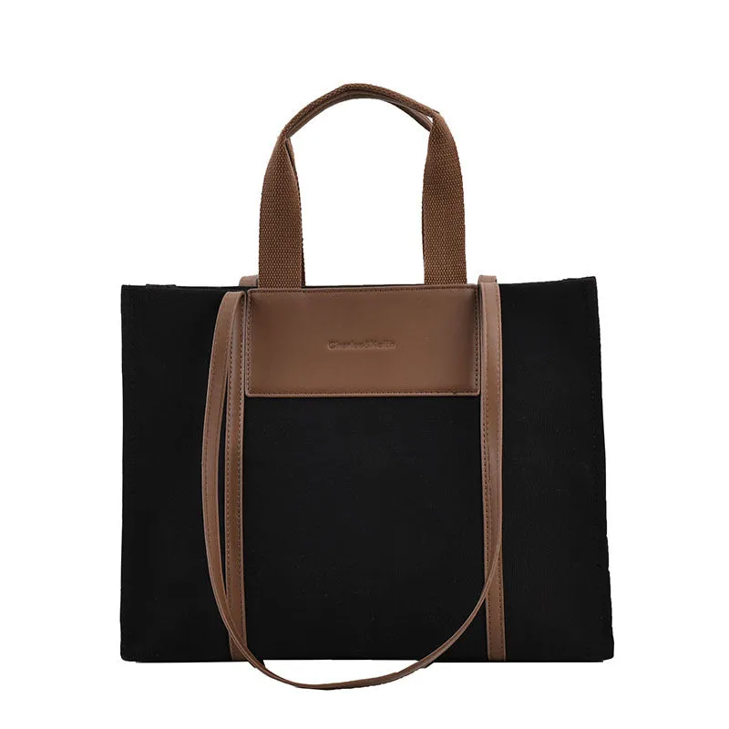 Sohiwoo Trendy Large Capacity Tote Bag Retro Color Contrast Hobo Bag Casual Shoulder Purse For Commute