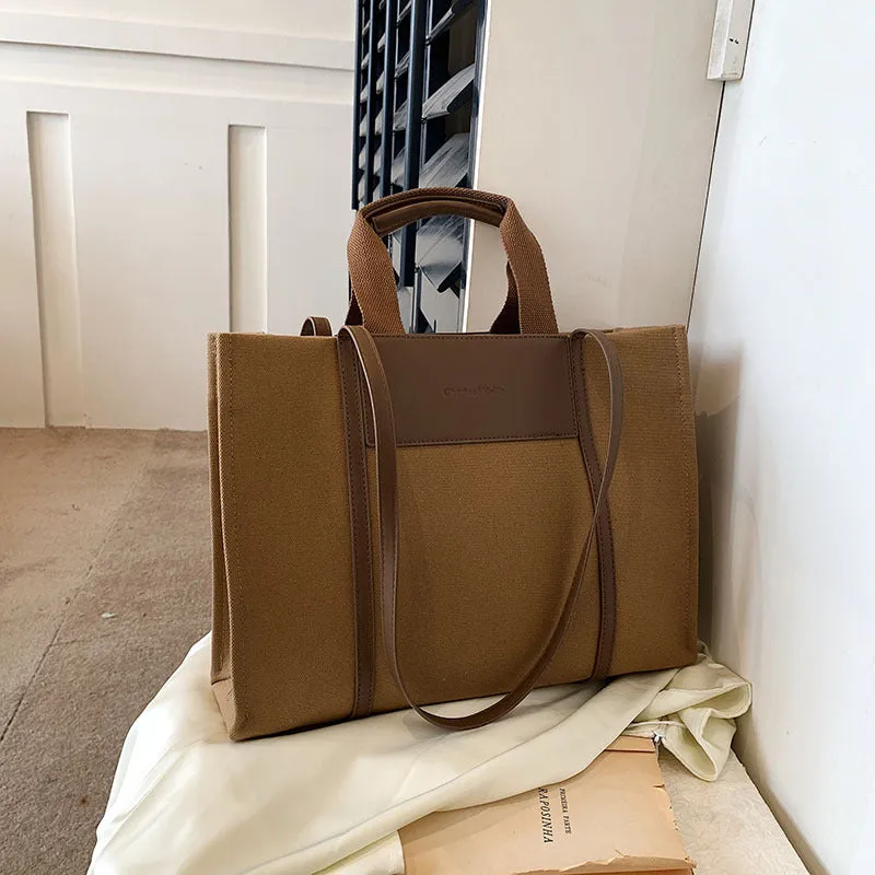 Sohiwoo Trendy Large Capacity Tote Bag Retro Color Contrast Hobo Bag Casual Shoulder Purse For Commute