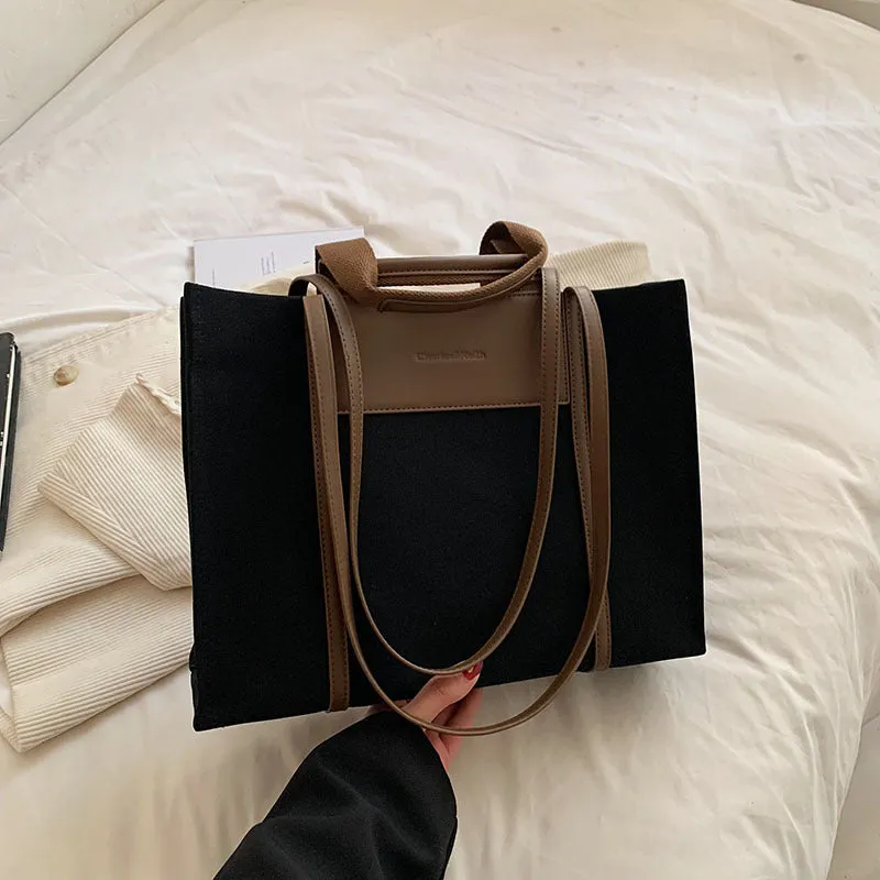 Sohiwoo Trendy Large Capacity Tote Bag Retro Color Contrast Hobo Bag Casual Shoulder Purse For Commute