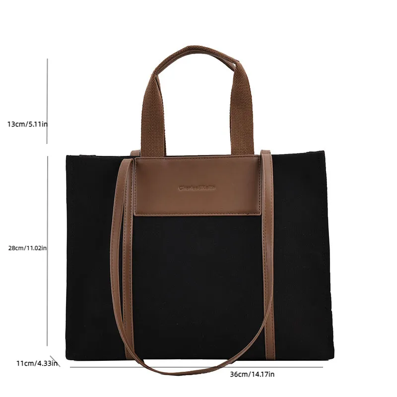 Sohiwoo Trendy Large Capacity Tote Bag Retro Color Contrast Hobo Bag Casual Shoulder Purse For Commute