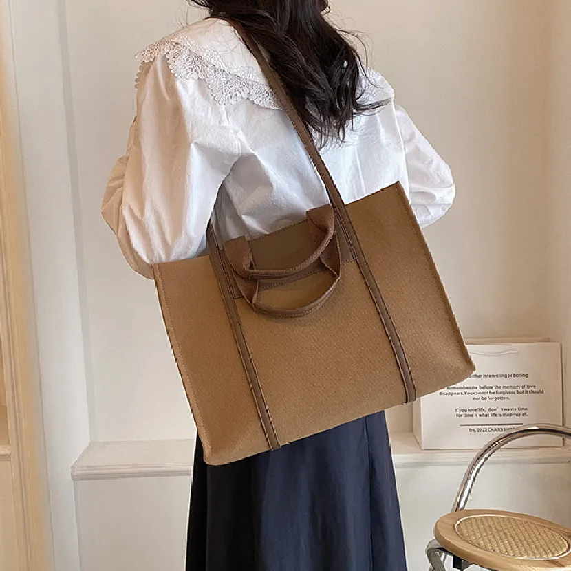 Sohiwoo Trendy Large Capacity Tote Bag Retro Color Contrast Hobo Bag Casual Shoulder Purse For Commute