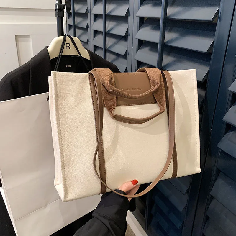 Sohiwoo Trendy Large Capacity Tote Bag Retro Color Contrast Hobo Bag Casual Shoulder Purse For Commute
