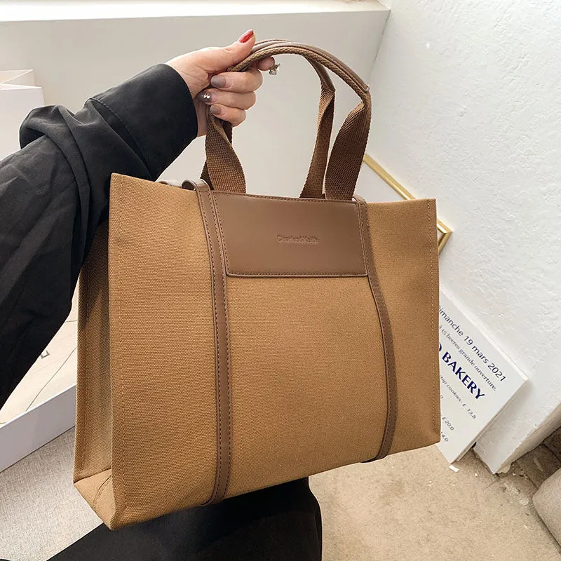 Sohiwoo Trendy Large Capacity Tote Bag Retro Color Contrast Hobo Bag Casual Shoulder Purse For Commute