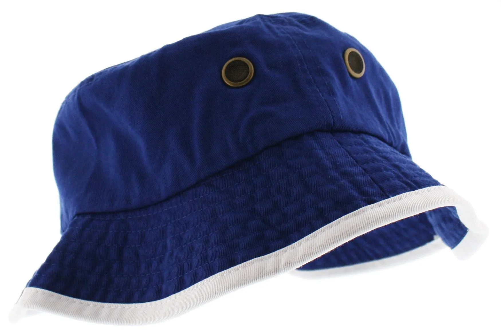 Solid Trim 100% Cotton Bucket Hat with Contrasting Trim
