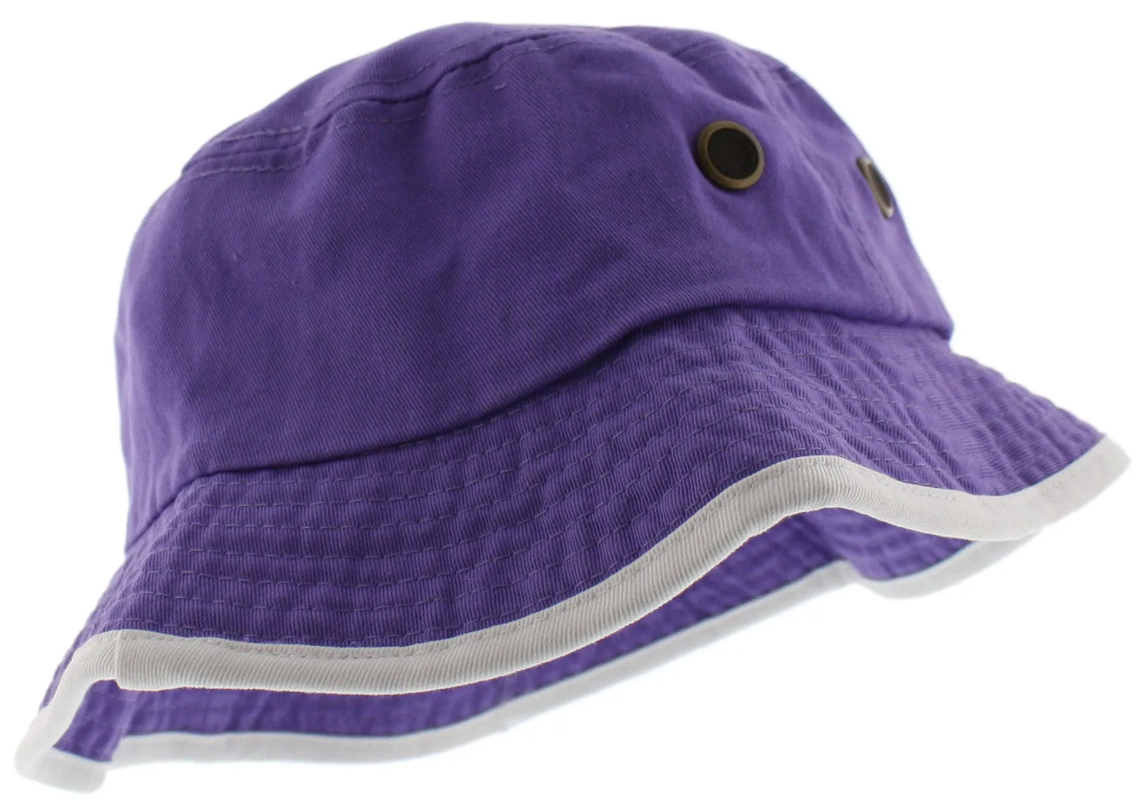 Solid Trim 100% Cotton Bucket Hat with Contrasting Trim