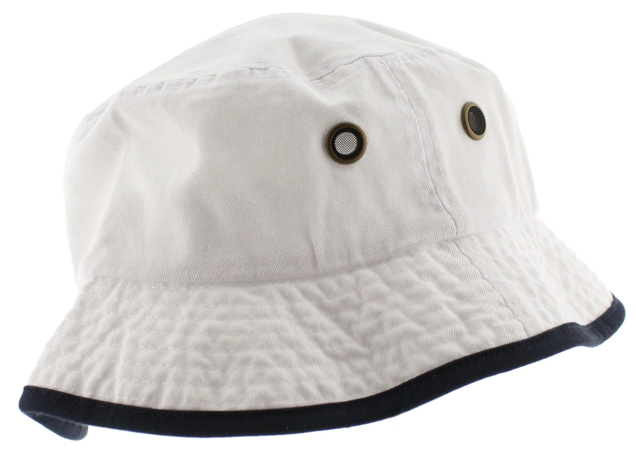 Solid Trim 100% Cotton Bucket Hat with Contrasting Trim