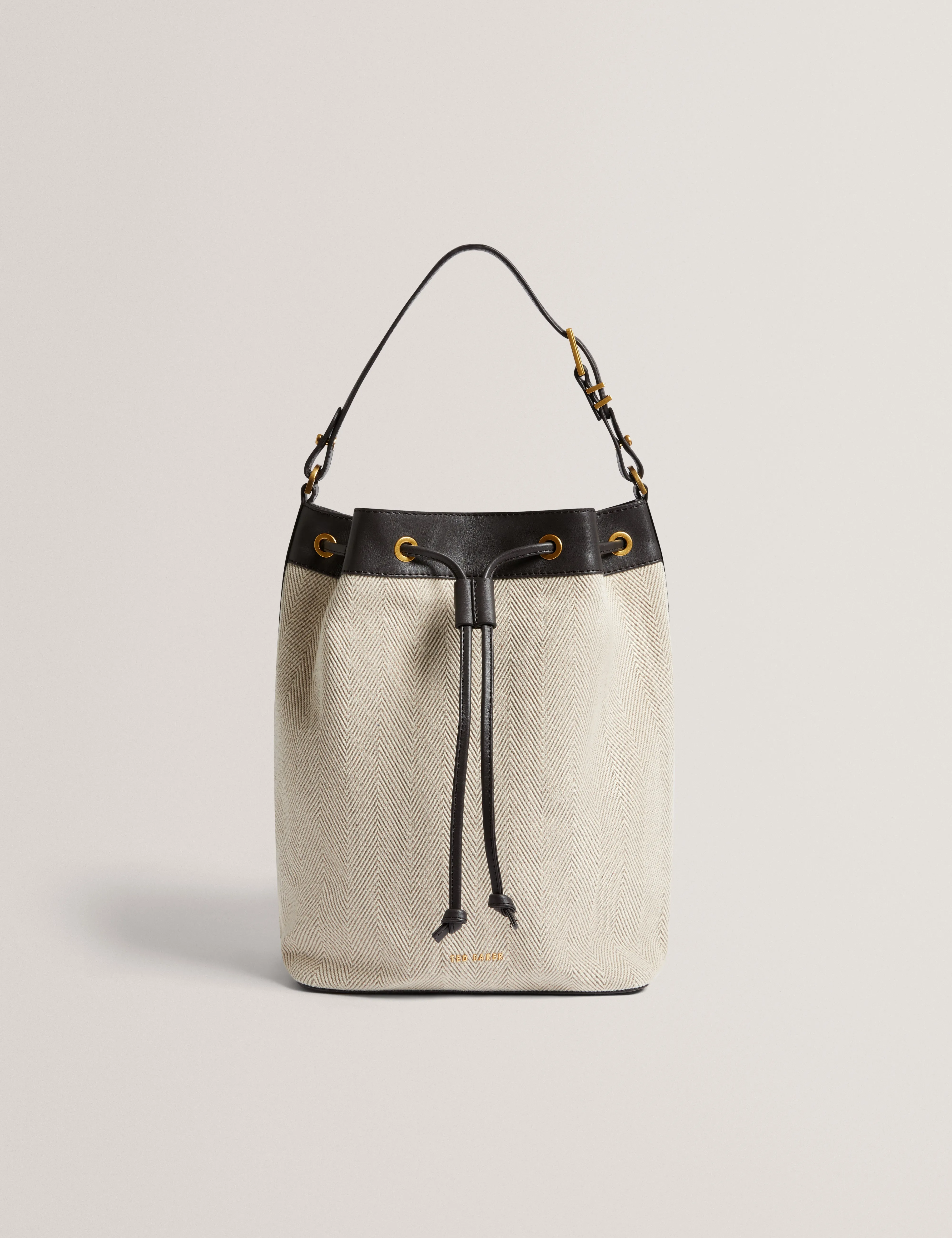 Tashah Belt Detail Canvas Herringbone Bag Brn-Choc
