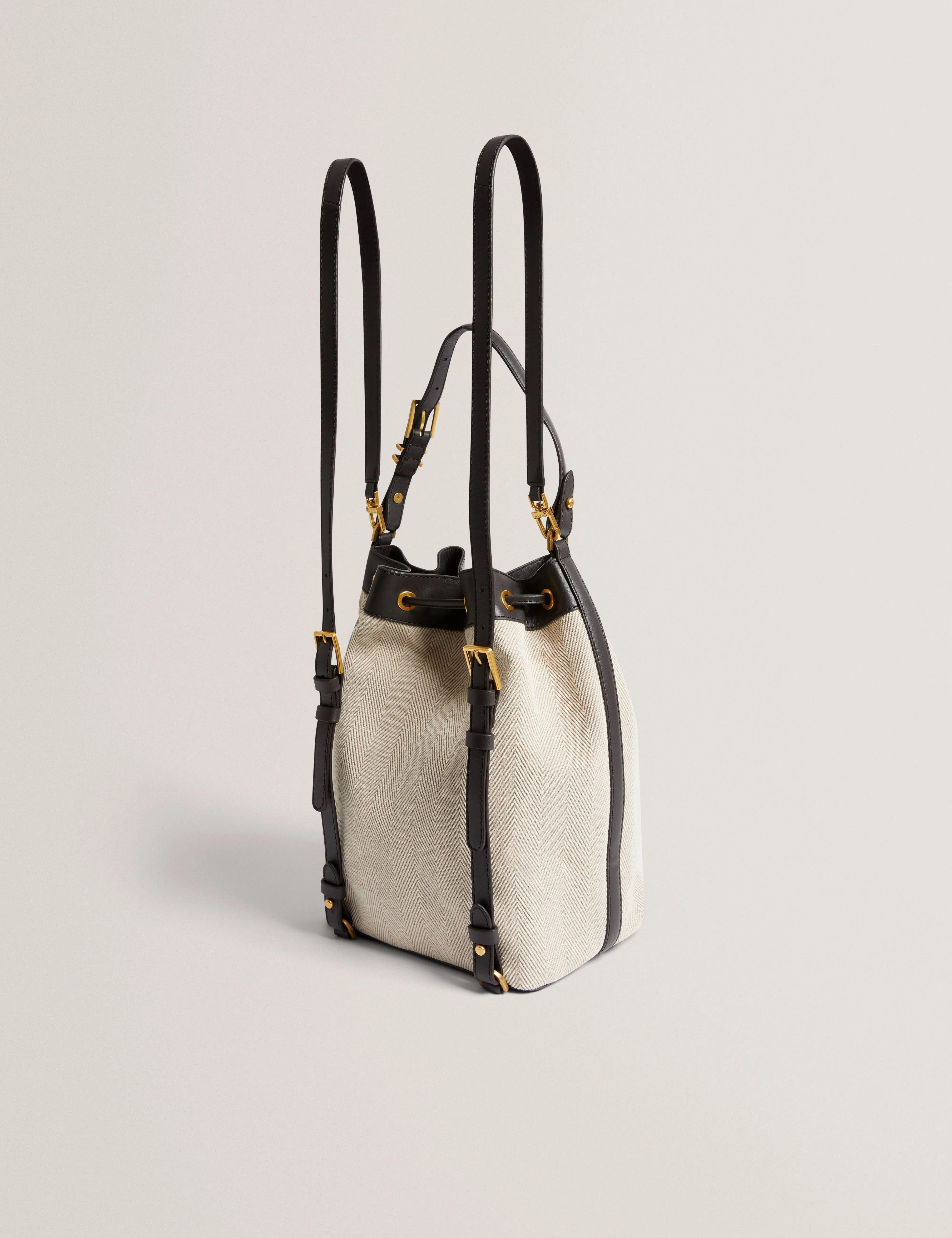 Tashah Belt Detail Canvas Herringbone Bag Brn-Choc