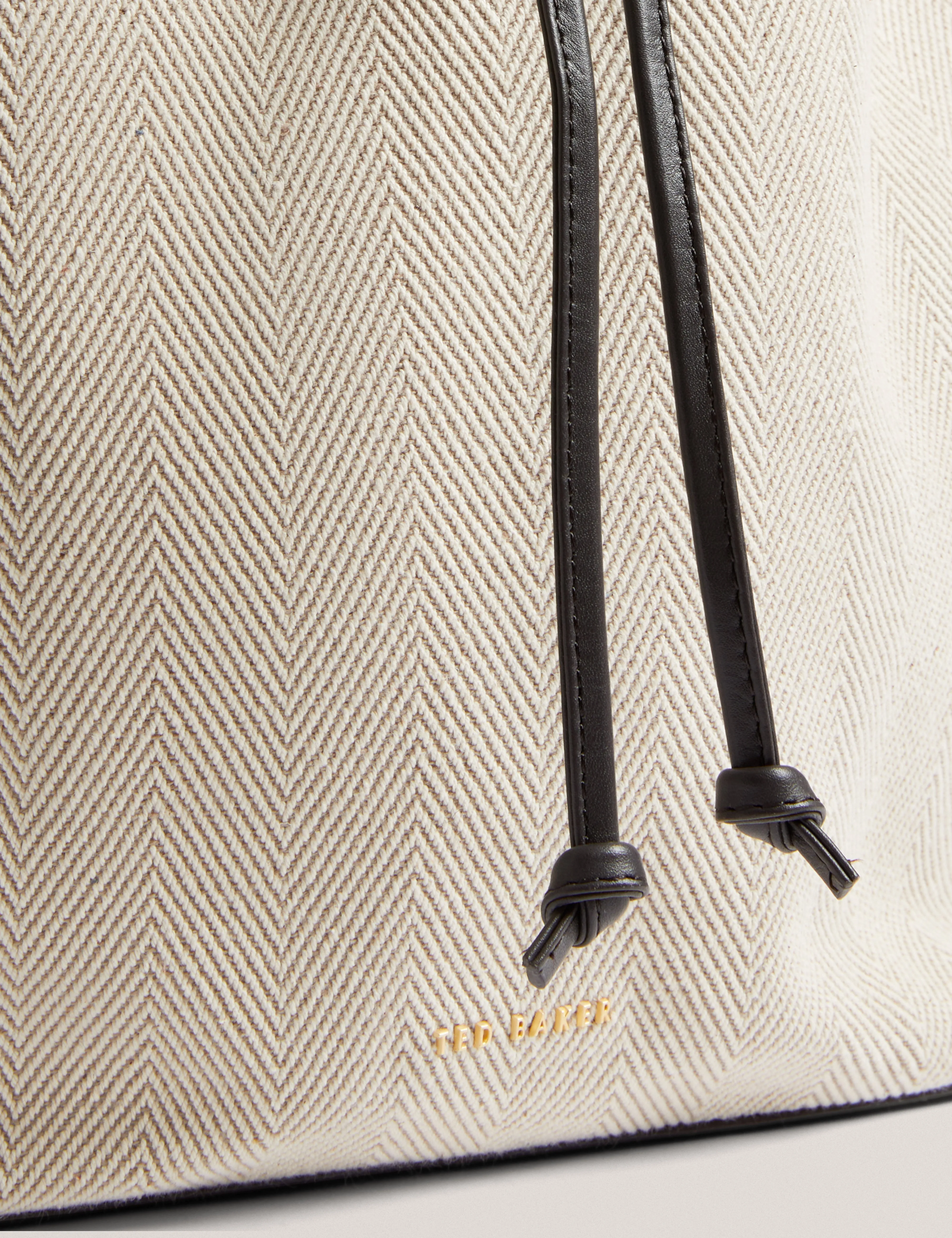 Tashah Belt Detail Canvas Herringbone Bag Brn-Choc