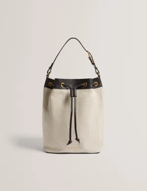 Tashah Belt Detail Canvas Herringbone Bag Brn-Choc